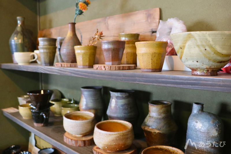 Various ceramic works displayed