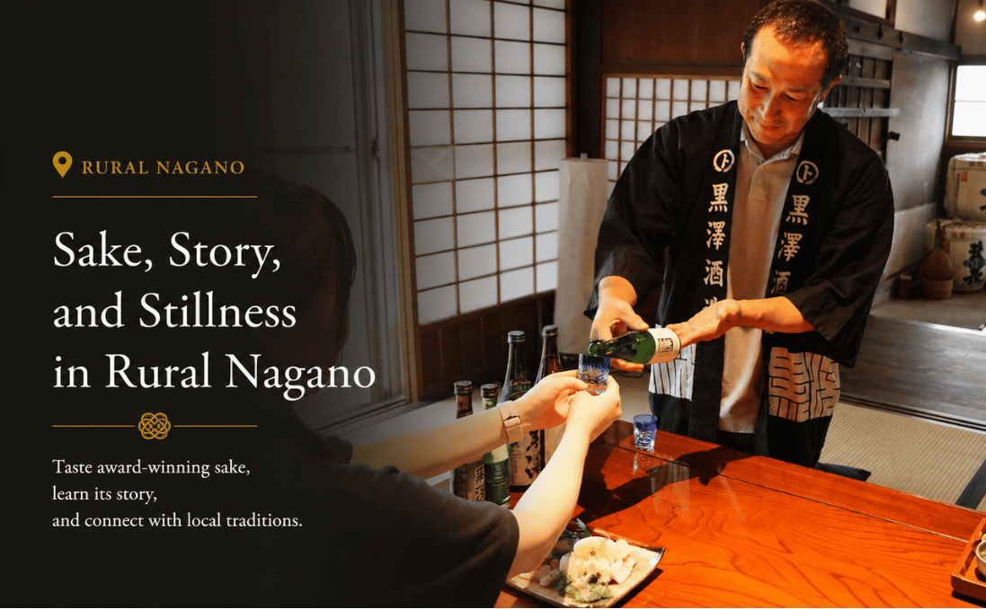 Kurosawa brewery owner pouring sake in Nagano