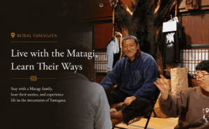 Matagi host and his wife welcoming guests at a rural homestay in Yamagata