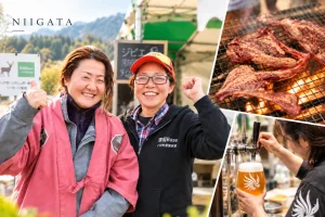 Misako and Chiho in Tokamachi, with scenes of wild game, craft brewing, and rural life